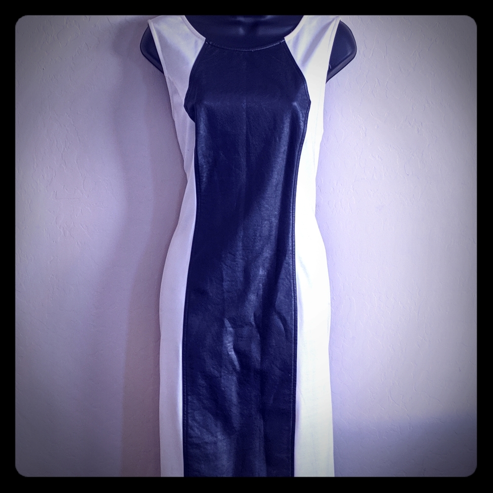 Beige by eci Black Faux Leather Dress
